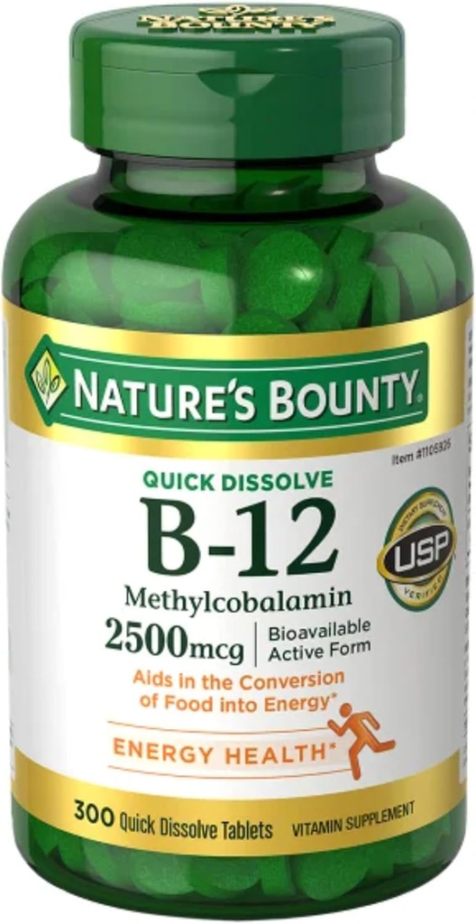 OProCyn Natures Boun ty ויטמין B-12 2500 mcg, 300 טבליות Quick Dissolve