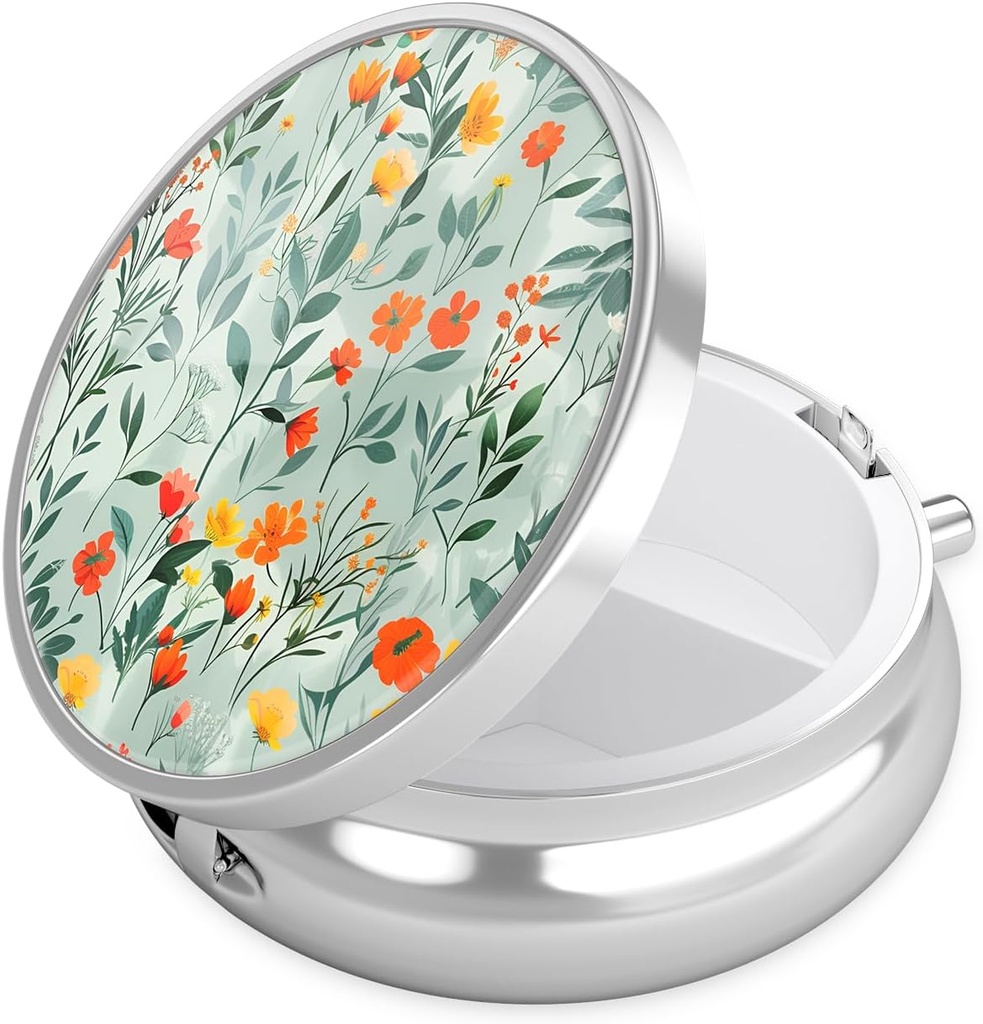 Nipichsha Pill Box, Small Pill Case for Purse & Pocket, Cool Travel Medicine מארגנת, Portable Medicine Container Holder to Hold ויטמינים, תרופות, שמן דגים ותוספים, B02- Beautiful Flowers