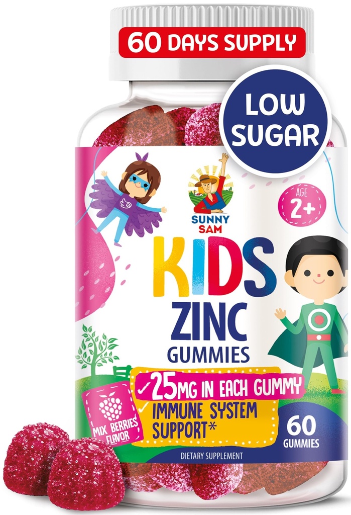 Znc Gummies for Kids - Chewable Zinc Gummy תוסף לילדים Immune Support - Low Sugar Natural Antioxidant Non-GMO ויטמין Chewables forפעוטות & Teens - 60 חניכיים