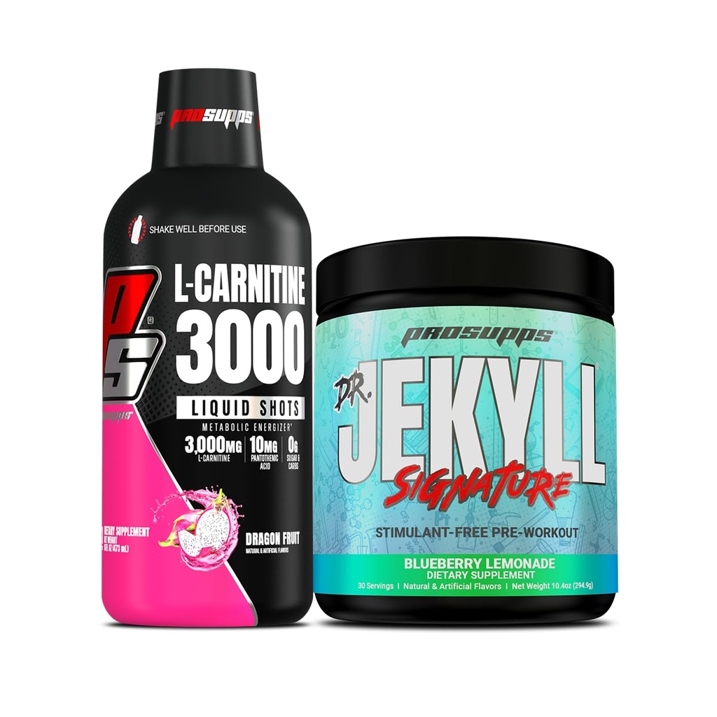 PROSUPPS L-Carnitine 3000 Stimulant Free Liquid Shots (31 משרתים, Dragon Fruit) ו- Mr. הייד חתימה סדרת Pre-Workout Energy אבקת שתייה (30 משרתים, Blueberry Lemonade) בונדל