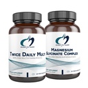 Designs for Health Magnesium Glycinate Complex (60 קפסולות) & Twice Daily Multi (60 קפסולות) Bundle - Premium Multivitamin with Folate & High Absorption Magnesium תוסף