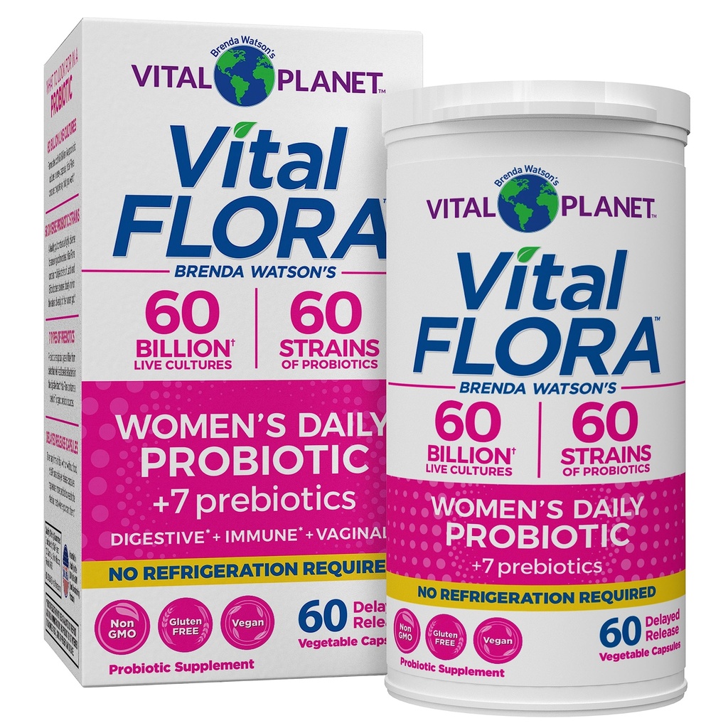 Vital Planet - Vital Flora Probiotics for Women 60 Billion CFU, Diverse Strains, Daily Shelf Stable Probiotic with Organic Prebiotics, for Vaginal Support, Immune and Digestive Health 60 Capsules