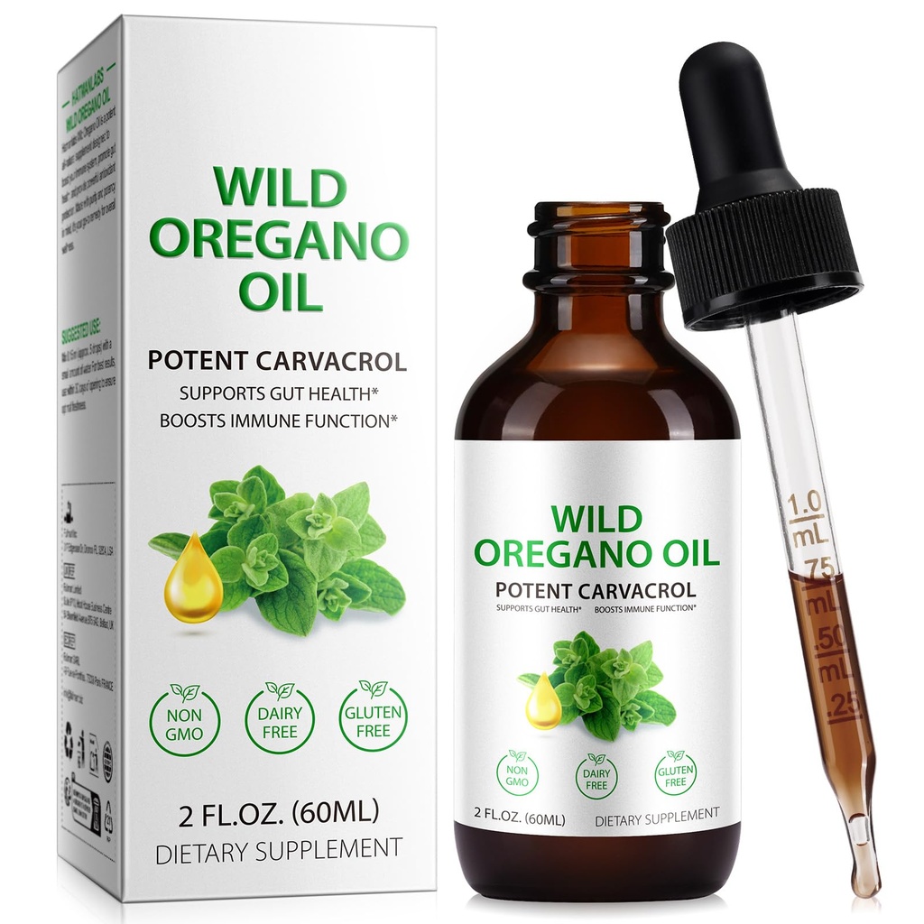 Wild Oregano Oil Drops,Oil of Oregano with Black Seed,Vitamin E,Liquid Herbal Blend for Immune,Antioxidant, Digestive Gut Cleanser, Kidney Health Support | Non-GMO, Vegan, Gluten-Free