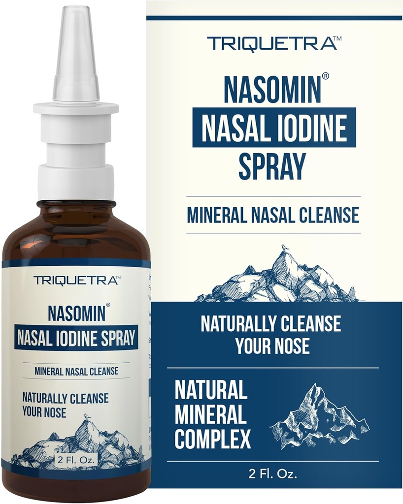 Nasomin® Iodine Nasal Spray - ניקויs & מרעננים את המעברים Nasal - Iodine & Fulvic Acid - 150+ Uses Per Bottle - 100% Natural מינרלים פורמולה - (2 oz.בק + Nasal Sprayer)