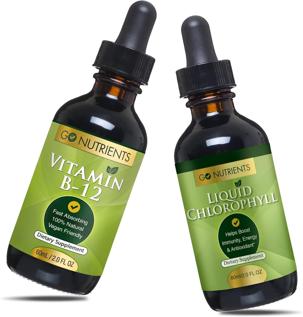 Go Foodsents ויטמין B12 2 oz & נוזל Chlorophyll 60 מ"ל GMO חינם, טבעוני ידידותי, Gluten חינם, Soy חינם, נוזל Chlorophyll ידידותי B12 עם 3,000 mcg Methylcobalaminlaminol