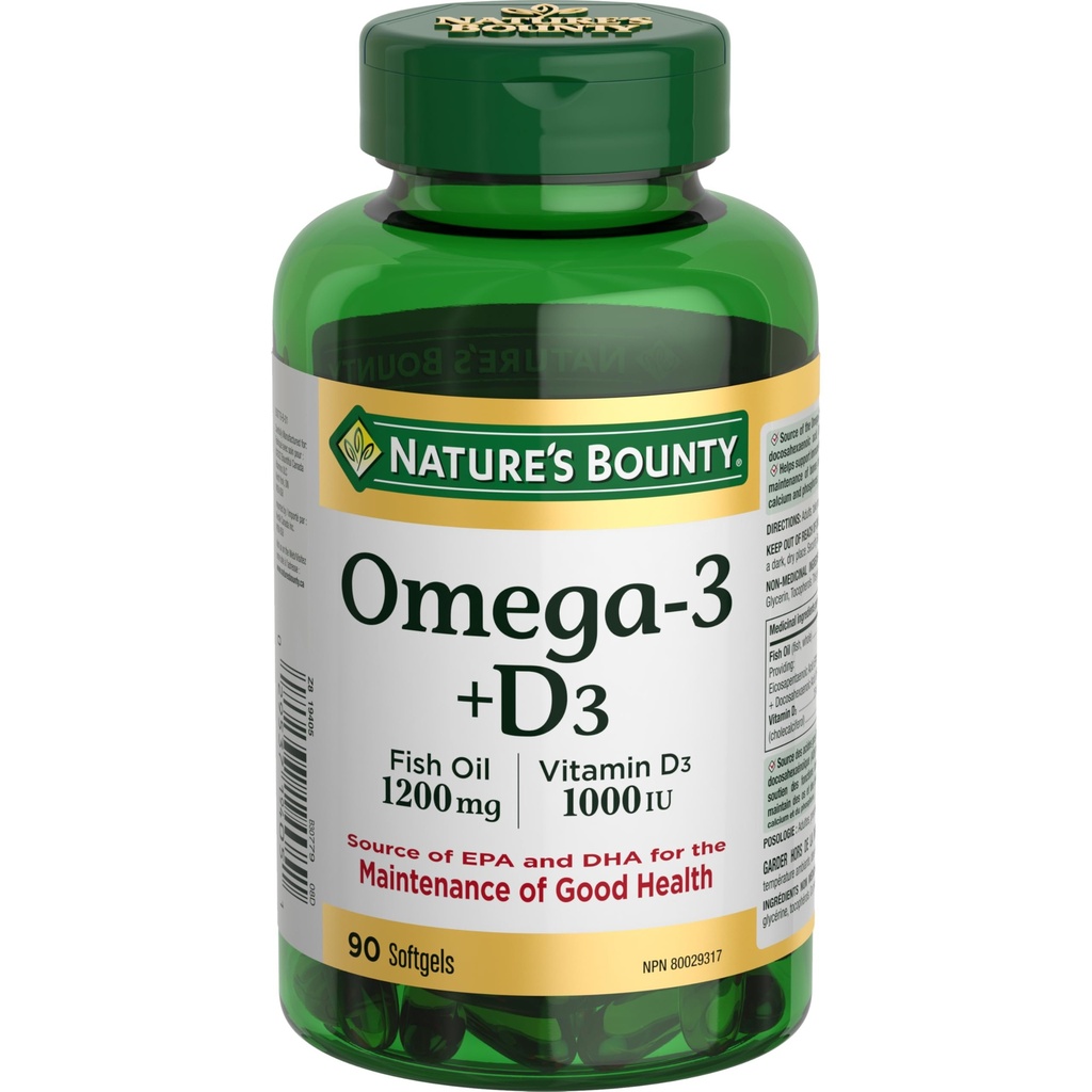 Nature's Bounty אומגה 3 + D3 Fish Oil 1200 מ"ג / ויטמין D3 1000IU 90 Softgels