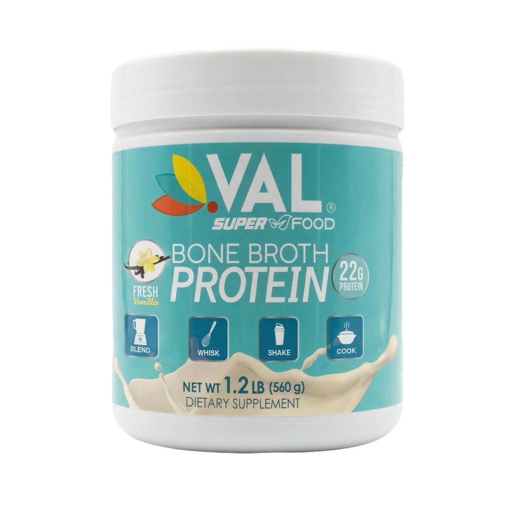 אבקת חלבון VAL bone Broth חלבון - 22g חלבון, 12g Collagen, MCT & Pea חלבונים - Gut, Skin & Joint Support - Paleo Friendly, Gluten Free - עוף פלאמור, 16 משרתות