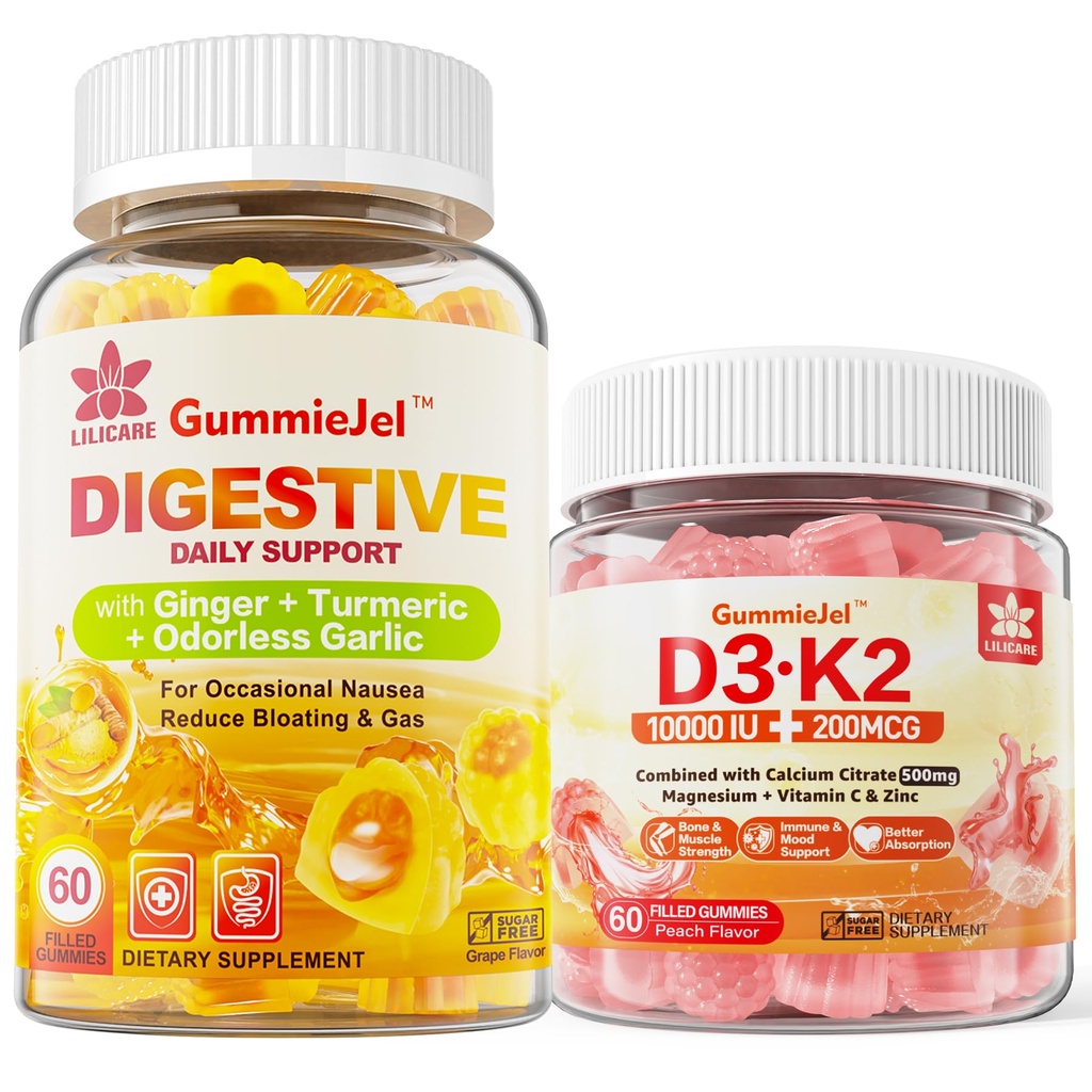 ויטמין D3 K2 מלא חניכיים 5000IU / 10,000 IU עם 500 מ"ג Calcium, Magnesium Citrate, ויטמין C & ג'ינג'ר Chews חניכיים עבור Nausea, Stomach הקלה