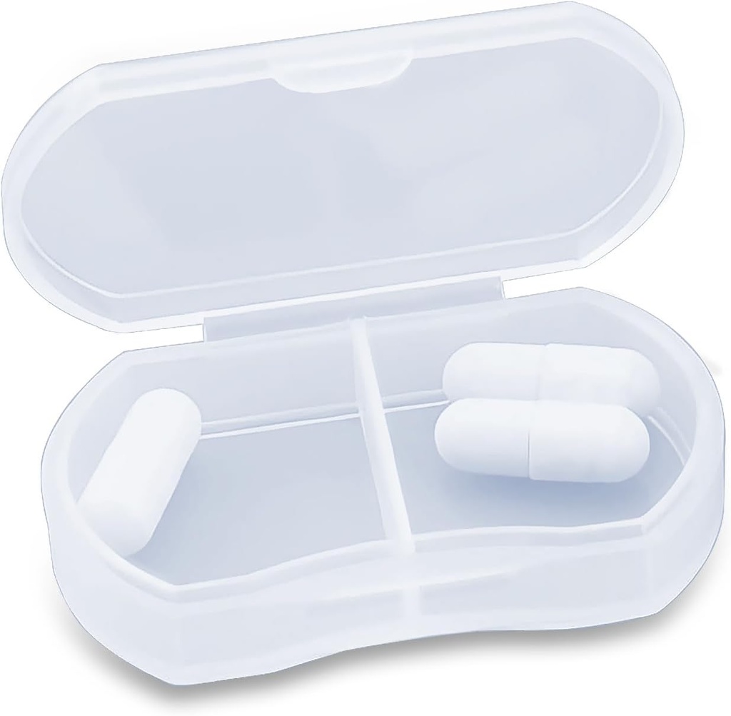 Pill Case for Purse Small Pill Organizer Portable Travel Daily Pill Containers AM & PM Mini Pill Box Vitamin, Fish Oil, Supplement Holder (1 PCS, White)