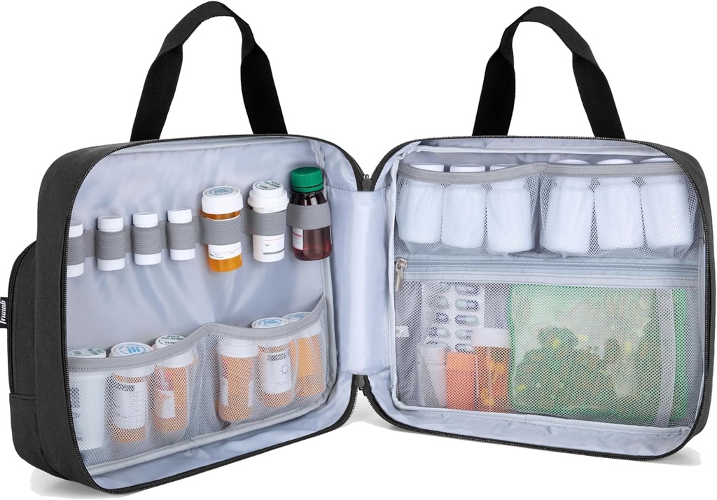 Trunab גלולת בקבוק מארגנת תרופות נושאת Bag Safe תרופות נסיעות Bag עבור מרשם, ויטמינים, תוספת רפואית אחסון (Bag Only)