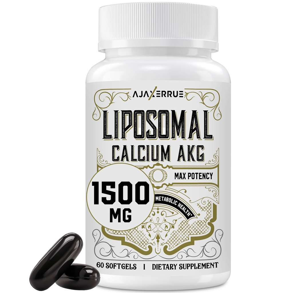 Liposomal Calcium AKG תוסף 1500 MG (Alpha-Ketoglutaric Acid), High Absorption, יעיל יותר מאשר AAKG, Ca AKG for Longevity, Age Defense, חיידק, פונקציונליות מטאבולית, 60 Softgelssssulic Function, 60 Softgels