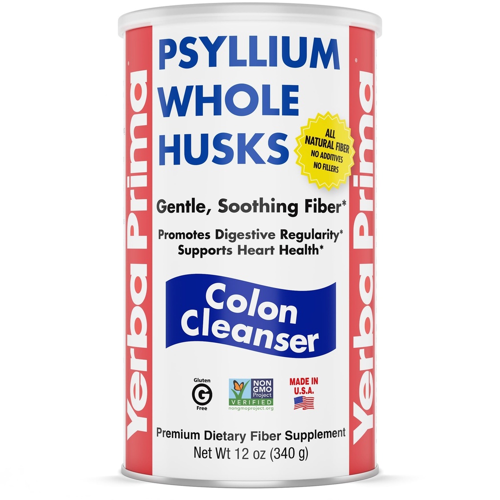 Yerba Prima Psyllium Whole Husk, 1 בקבוק 12 oz - תוסף סיבים, טבעוני, No Sugar או Artificial Sweeteners, Non GMO, Gluten Free