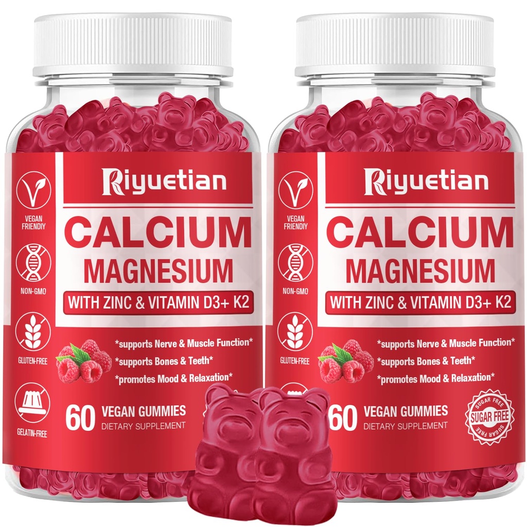 Calcium Gummies + Magnesium & Zinc עם ויטמין D3 & K2, גבוה Absorption Calcium תוספת עבור העצם, שיניים ותמיכה Immune, Non GMO, טבעוני, 120 הרוזן