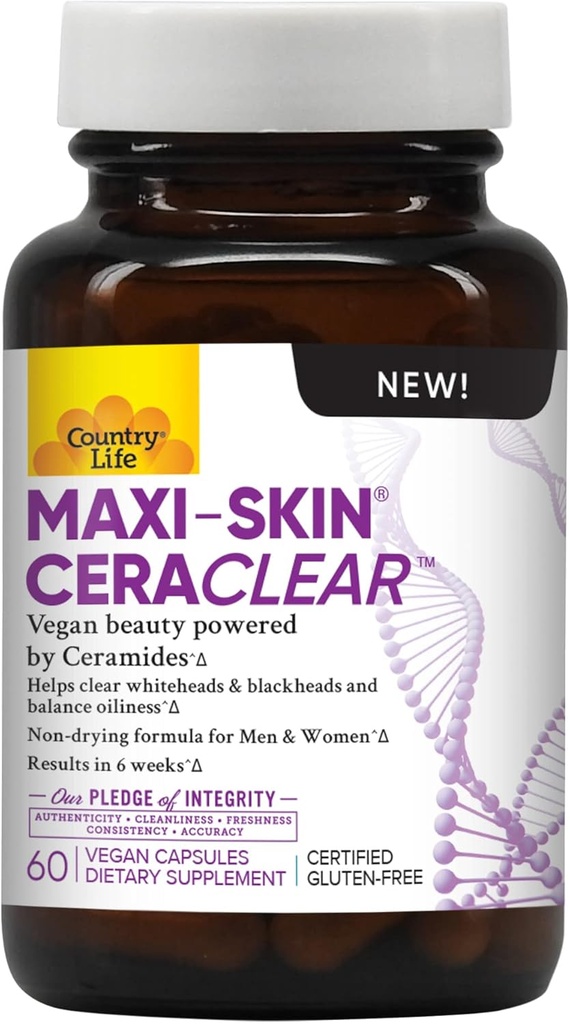 המדינה חיים מקסי-Skin CeraClear, 60 קפסולות טבעוניות - קלינית למד קונג'אק Root Ceramides כדי לתמוך בהיר, הידיד עור ושיפור Hyperpigment - Gluten Free, טבעוני, כשר, כשר