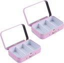 2Pcs 3 השוואתי גלולת גלולה עם Mirror, Portable Metal Medicine Pill מארגנת Small Pill Box Pill Holder For Pocket, Purse, Travel (Pink)