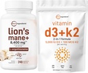 Micro Ingredients ויטמין D35,000יו + K2 100mcg Softgels & Lions Mane תוסף 240 וggie קפסולות Bundle 2 Pack | ויטמינים חיוניים | Superfood Mushroom Antioxidants with L-Ergothioneineineine