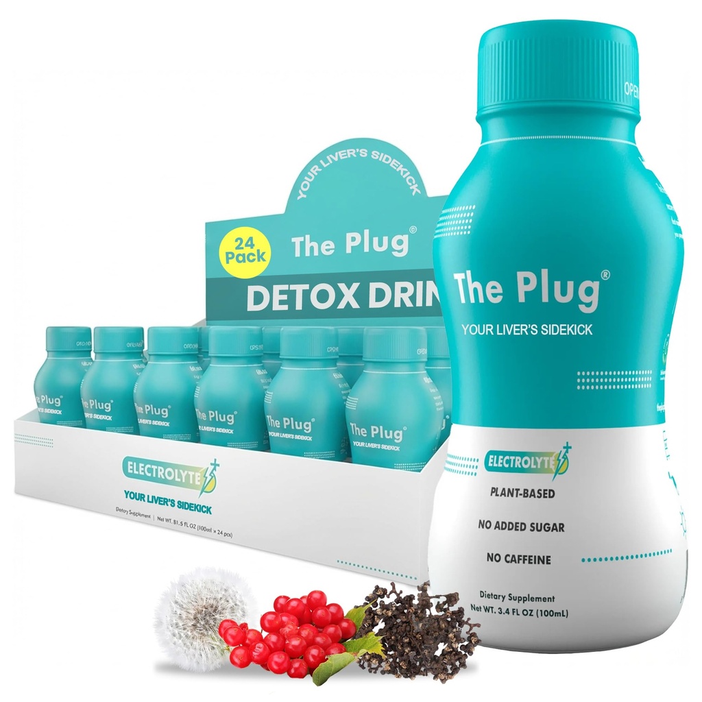 משקה הנקה של Plug Liver Detox & תיקון - צמחי מבוסס צמחית אלקטרוליטה משקאות עבור Liver Support & Health, Bloating הקלה, שחזור Antioxidants & מינרלים | Liver Energy Drink (24-Pack)