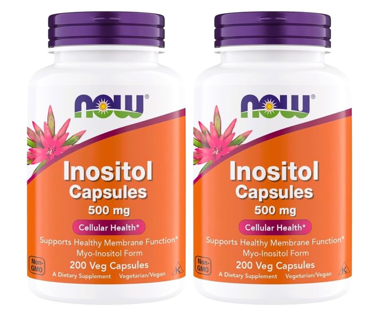 NOW Foods Inositol 500 mg - 200 Vegetarian Capsules (200 Count (Pack of 2)) | Superior Myo Inositol Form, for Healthy Membrane Function*, Cellular Health*, Support for Women