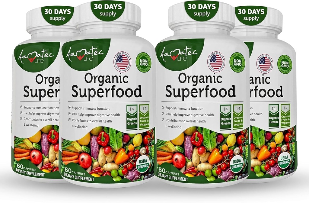 ירקות אורגני Superfoods פירות ו Veggies מורכב - תוספי תזונה הטוב ביותר עם 14 ירוק ו 14 פירות וירקות עם אלפאlfa & Antioxidant אורגני רכיבים שאינם GMO 240 קפסולות