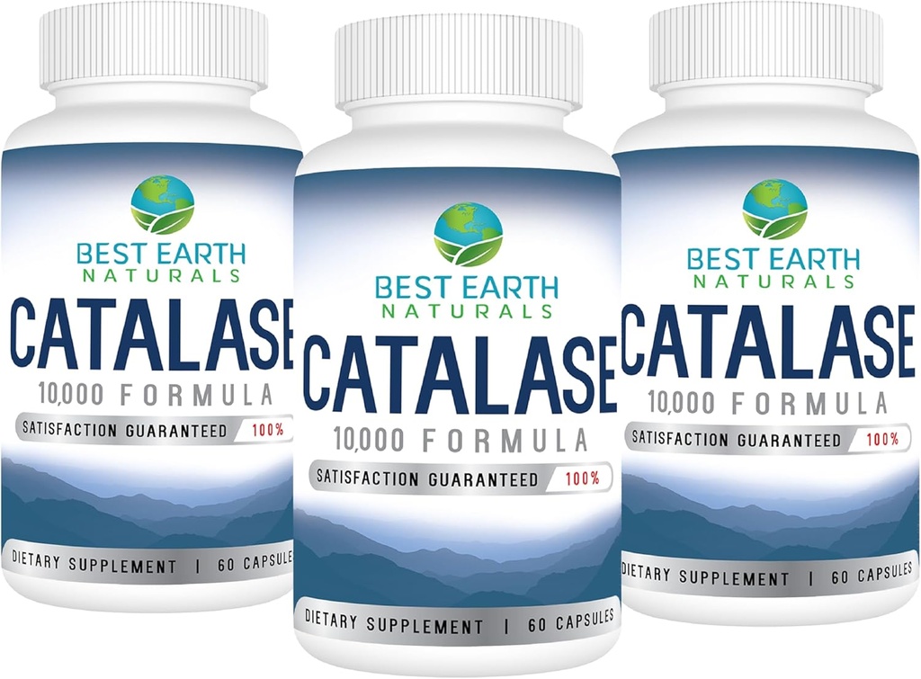 Best Earth Naturals Catalase תוסף 10,000 עם Saw Palmetto, Biotin, Fo-Ti, PABA - תוספי שיער לשיער חזק - 180 קפסולות - חבילה של 3 (90 ימים אספקה)