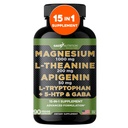 Gade Nutrition Magnesium Glycinate & Magneisum תוספי מזון עם Apigenin, L Theanine 200 מ"ג, 5 HTP, GABA Calm Brain Booster תוסף Sleep Aid Ashwagandha L Tryptophan Chamomile, 5 HTP, GABA Calm Brain Booster תוסף Sleep Aid Ashwagandha L Tryptophan Chamomile
