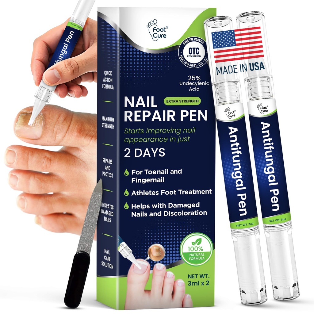 Footcure Antifungal Nail Treatment Pen – Extra Strength Toenail Fungus Treatment, 25% Undecylenic Acid for Toenails & Fingernails, Nail Fungus Repair Pen with Tea Tree & Oregano Oil, Made in USA