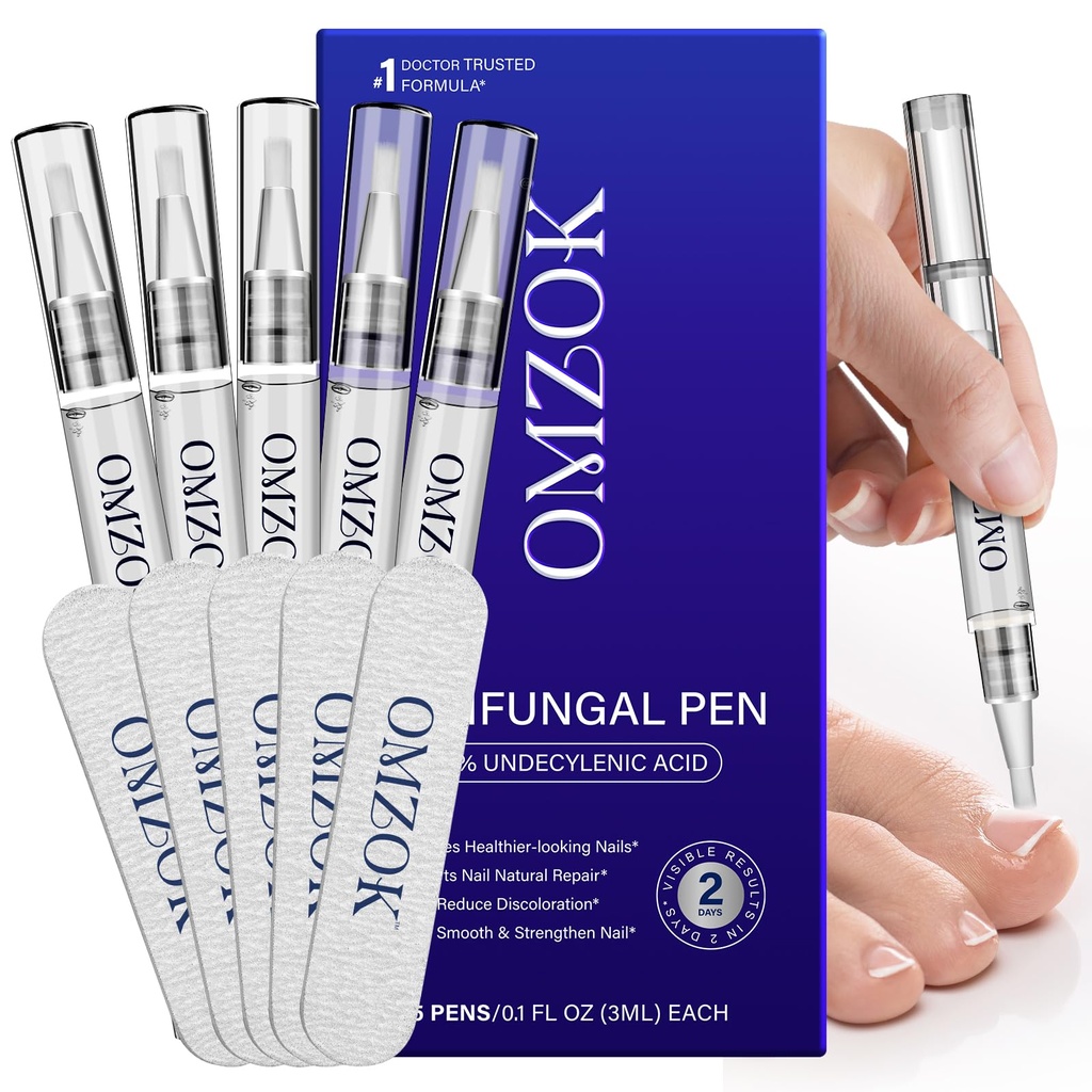 Toenail Fungus Treatment Extra Strength, Nail Fungus Pen, 25% Undecylenic Acid with added Tea Tree Oil, Jojoba, Clove Bud Oils & Aloe, Fast-Acting Solution for Toe & Fingernail Fungi, 5PCS