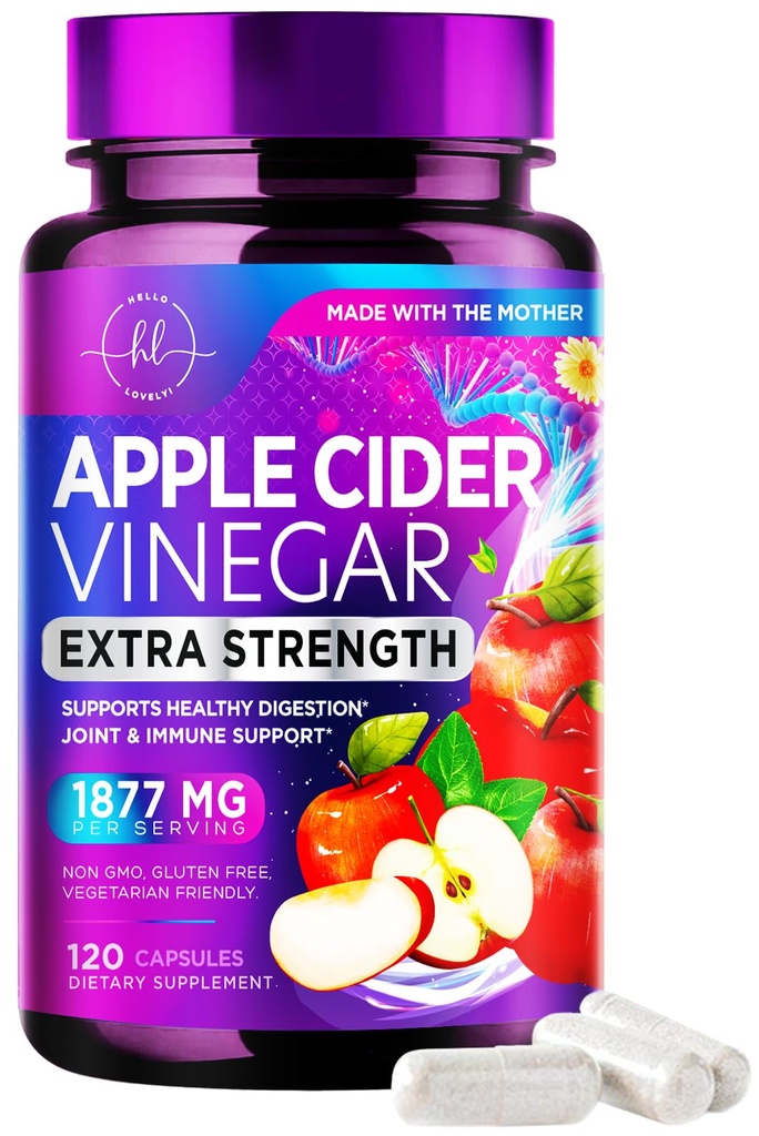 Apple Cider Vinegar כמוסות 1877mg - תוספת כוח ACV גלולות עם ויטמין D3 & Zinc - Apple Vinegar Pills תוספת עבור Digestion, אנרגיה & Immune תמיכה, non-GMO, בבקבוק בארה"ב - 120 קפסולות