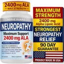 Nerve Relief Neuropathy Sciatica Support Supplement with 2400 mg Alpha Lipoic Acid to Reduce Nerve Discomfort in Feet Hands Toes – 2400mg ALA, Vitamins B12 B6 & B1, Magnesium, Turmeric – 60 Capsules