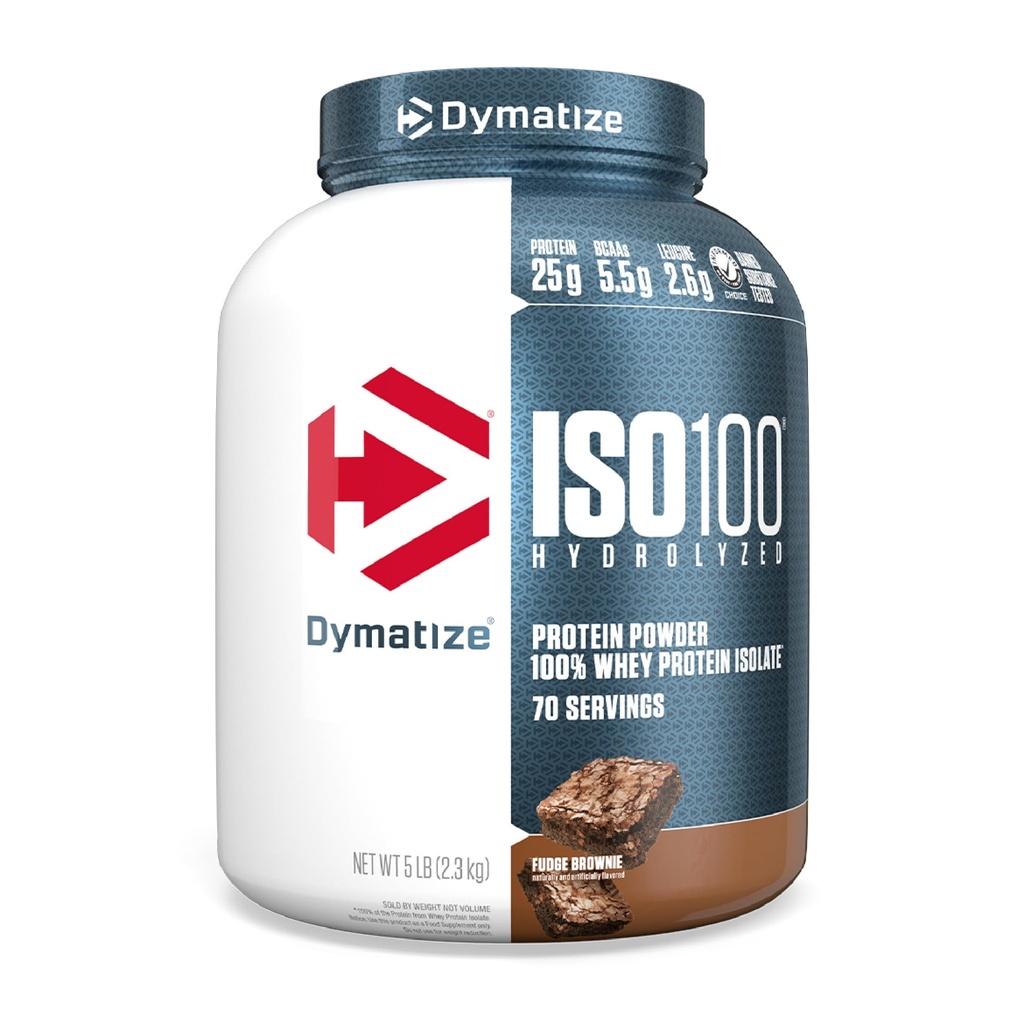 Dimatize אבקת חלבון ISO100 Whey חלבון Isolate, Fudge Brownie, 25g של חלבון, 5 פאונד, 5.5g BCAAs, פחות מ 120 Cal, Gluten Free, 1g Fat, 1g סוכר, 2g Carb (70 משרתים)