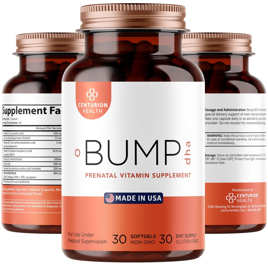Centurion Labs Premium Prenatal ויטמינים (10 Powerful Ingredients) עם DHA, EPA, Folate ווויטמין B12, כל תוספת הריון טבעי לפיתוח עוברי ותמיכה בהריון, 30 Softgels