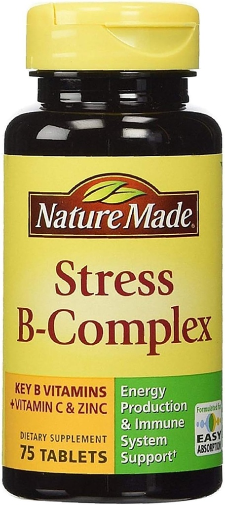 Nature Made Stress B-Complex Dietary Tablet עם ויטמין C & Zinc 75 ea (Pack of 6)