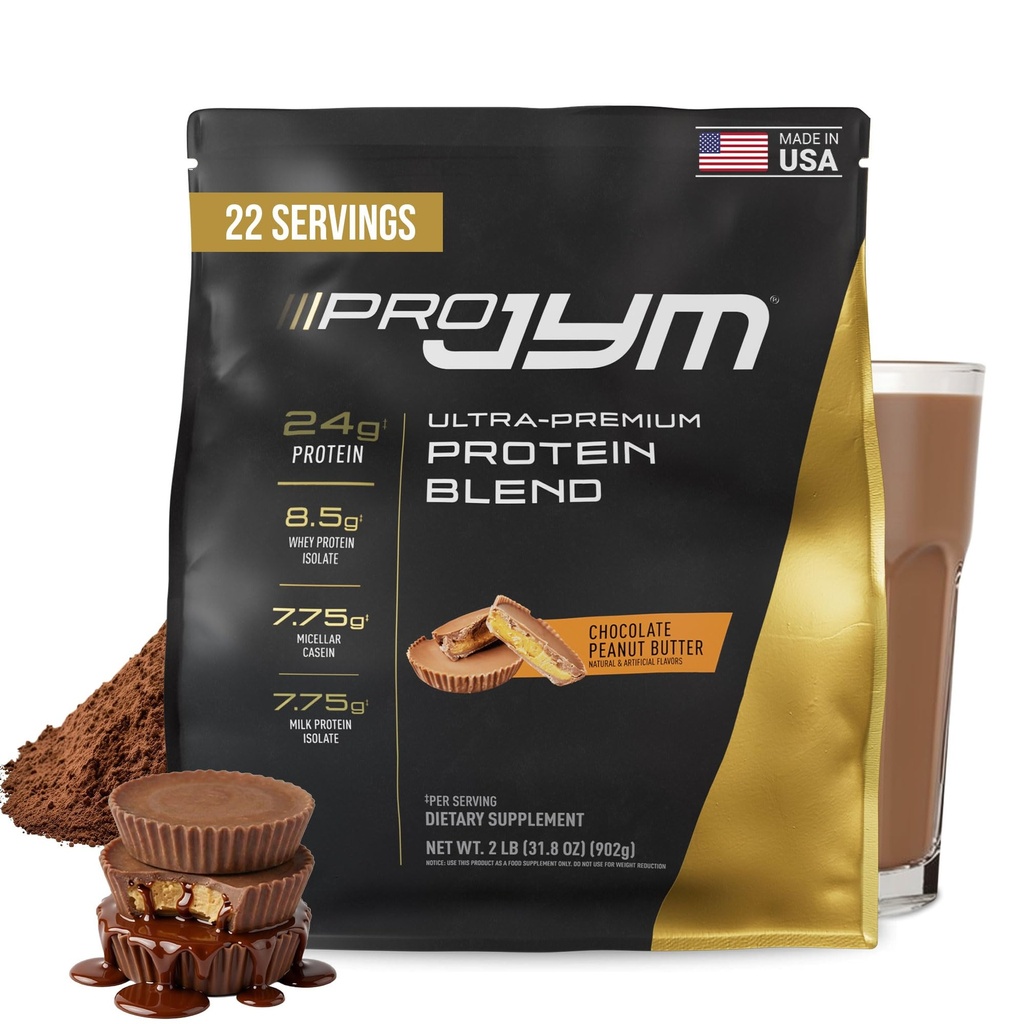 Pro JYM שוקולד Peanut Butter חלבון אבקת חלבון - Whey חלבונים Isolates, Casein וחלבון חלב, Lean שריר בניין עבור גברים ונשים, JYM תוסף מדע, 22 משרתות