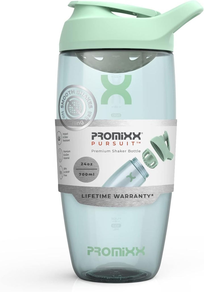 Promixx Pursuit Protein Shaker Bottle (24 oz) – Silent No-Ball Mixer, Leak-Proof Lid, BPA/BPS & Phthalate-Free ECOZEN – Easy-Clean Shaker Cup for Protein Shakes, Pre & Post-Workout Smoothies