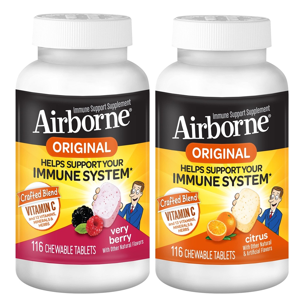1000 מ"ג ויטמין C Chewable Tablet Citrus & Very Bri Flavor Bundle - Immune Support Supplement with Zinc and Powerful Antioxidant ויטמינים A C & E, (2x116ct בקבוקים)