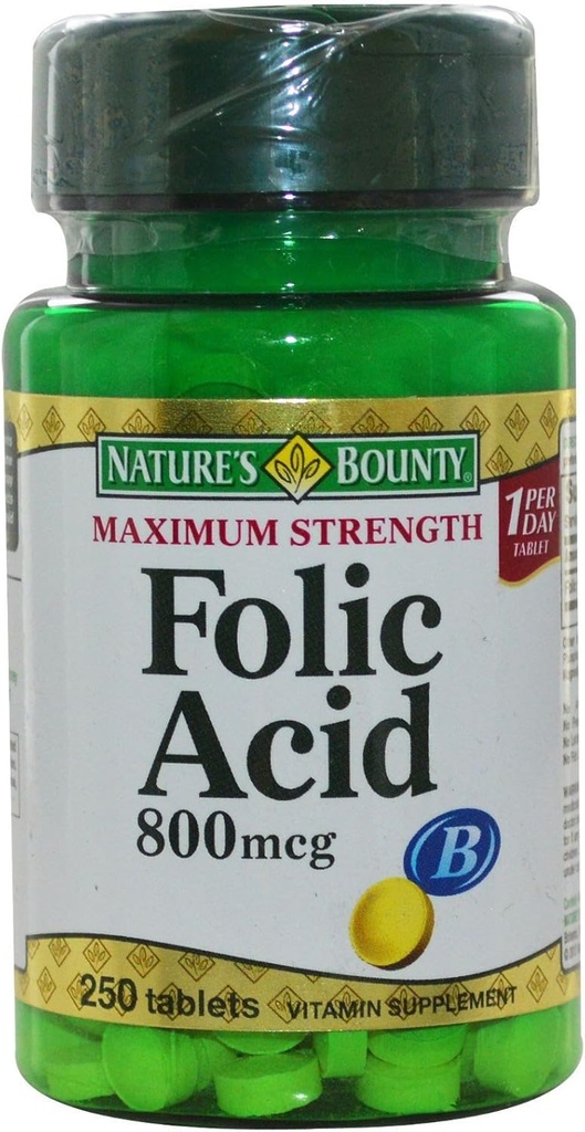 Nature's Bounty Folic Acid 800 mcg טבליות כוח מקסימלי 250 ea (Pack of 5)