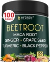 6in1 Beetroot תוספת עם Maca Root, Grape Seed, ג'ינג'ר, Turmeric ו Black Pepper עבור בריאות הלב & Immune תמיכה - 100 קפסולות טבעוניות