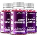 Vitamatic biotin Gummies 10,000 mcg לשיער חזק יותר, Skin & Nails - 60 חניכיים טבעוניות - נקרא גם ויטמין B7 (3 בקבוקים)