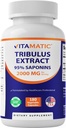 Vitamatic Tribulus Terrestris for Men - 2000 מ"ג למשרת - 95% Saponins - 180 קפסולות ירקות - המיוצר בארה"ב - Gluten Free & Non-GMO