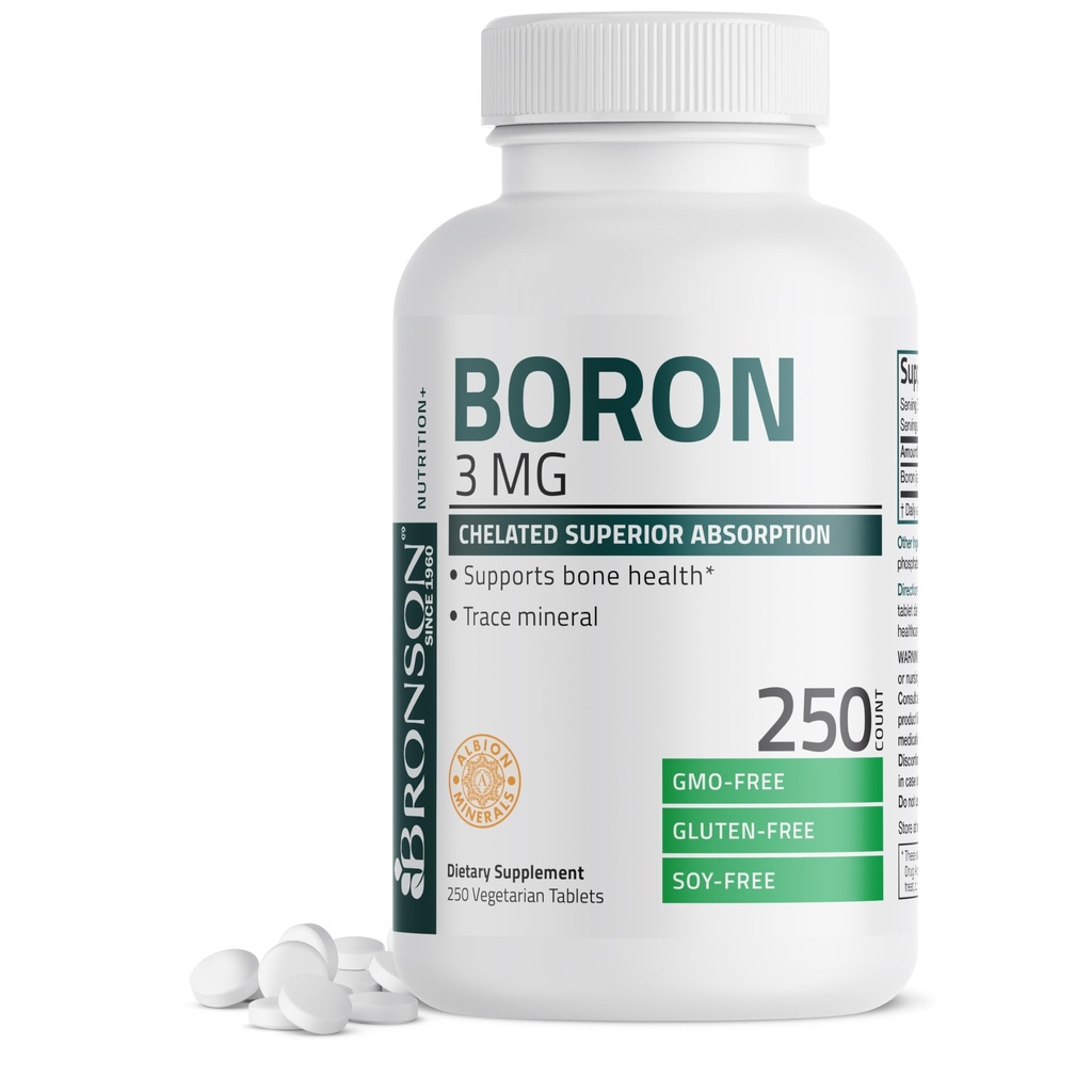 Bronson Boron 3 MG Chelated Superior Absorption תומך ב- Bone Health Trace מינרלים, non-GMO, 250 טבליות צמחוניות