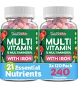 YUM-V'S Kids Multivitamin עם ברזל - ילדים Chewable Multivitamin - ויטמינים + תוספת ברזל - טוילר ויטמינים עבור 2 שנים ישן +, כשר, Halal, Gluten חינם 120 (Pack של 2 2