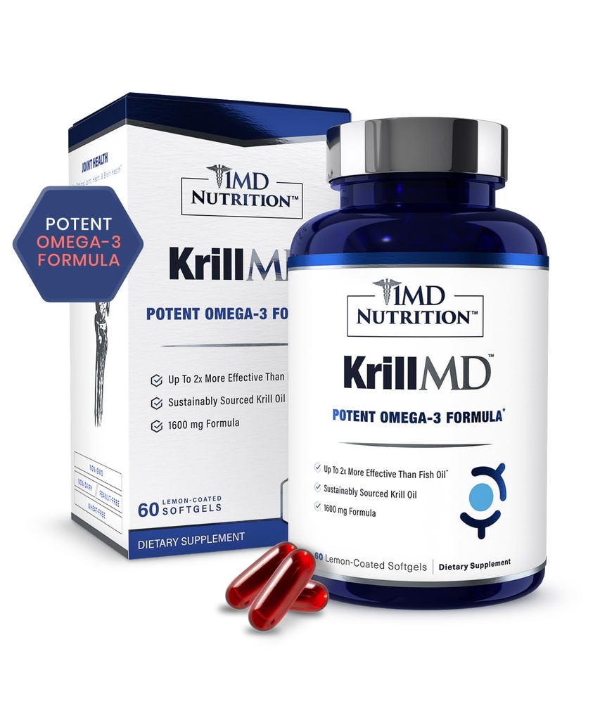 1MD תזונה קרילMD - מינרלים קריל אנטארקטי אומגה 3 עם Astaxanthin, EPA, DHA | 2X יותר יעיל משמן דגים | 60 Softgels