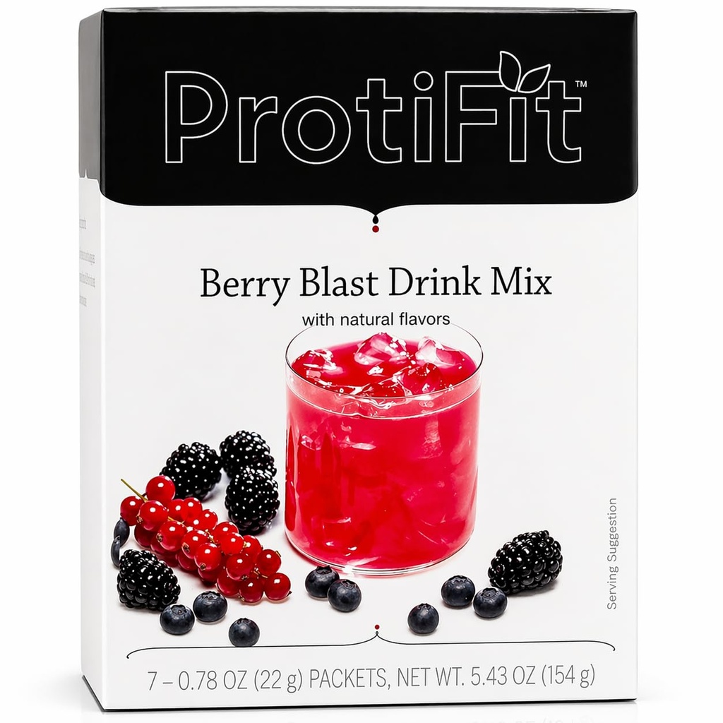 ProtiFit - גבוה חלבון פירות תה אבקת פלאקר, 15g חלבון, Low Calorie, סוכר חינם, חלבון אידיאלי Compatable, 7 משרתות Per Box (Berry Blast)