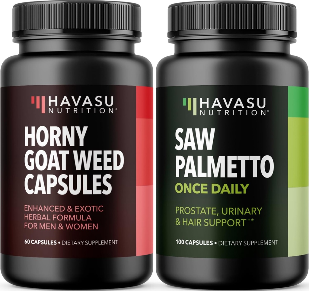 HAVASU NUTRITION Hory Goat Weed כמוסות (30 משרתים) & Saw Palmetto קפסולות (100 משרתים)