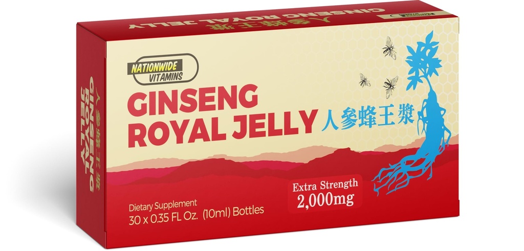 Nationwide VITAGINS Ginseng Royal Jelly 30 X 0.35FL Oz. (10ml) Bottles Extra Strength 2000mg