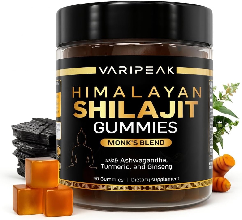 4in-1 אורגני ההימלאיה Shilajit Gummies | עם Ashwagandha, Turmeric, & גינזנג | הסתגלות לאנרגיה, חסינות ובטיחות | אורגני, טבעוני, סוכר חינם | 90 Count for Men & Women & Women