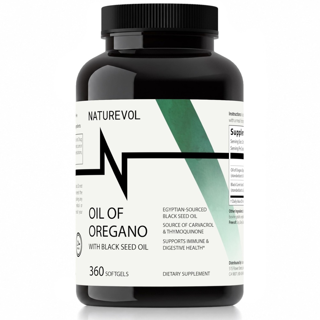 Oil of Oregano with Black Seed Oil, 360 Softgels | 2-in-1 Herbal Formula • Naturally Rich in Carvacrol & Antioxidant Thymoquinone • Immune & Digestive Support