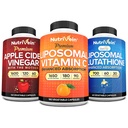 Nutrivein Premium Liposomal Glutathione, Apple Cider Vinegar כמוסות, ויטמין C תוסף Bundle: ויטמין C, ACV קפסולות, ו Glutathione Bundle עבור תוספי הגנה סלולרית ו Detox
