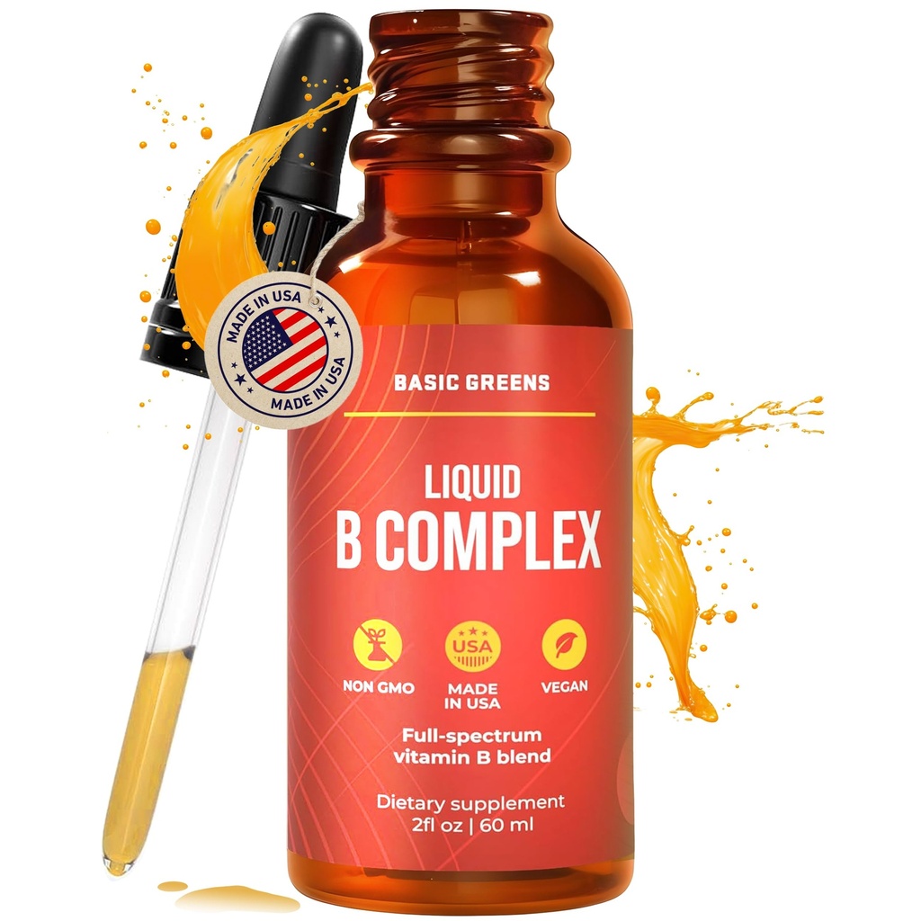 ויטמין B Complex Liquid Drops - Power Sublingual Formula, Maximize Absorption & Boosts Energy - B1, B3, B5, B6, B7, B9, B12 - תוספת טבעית עבור Immunity (B Complex)