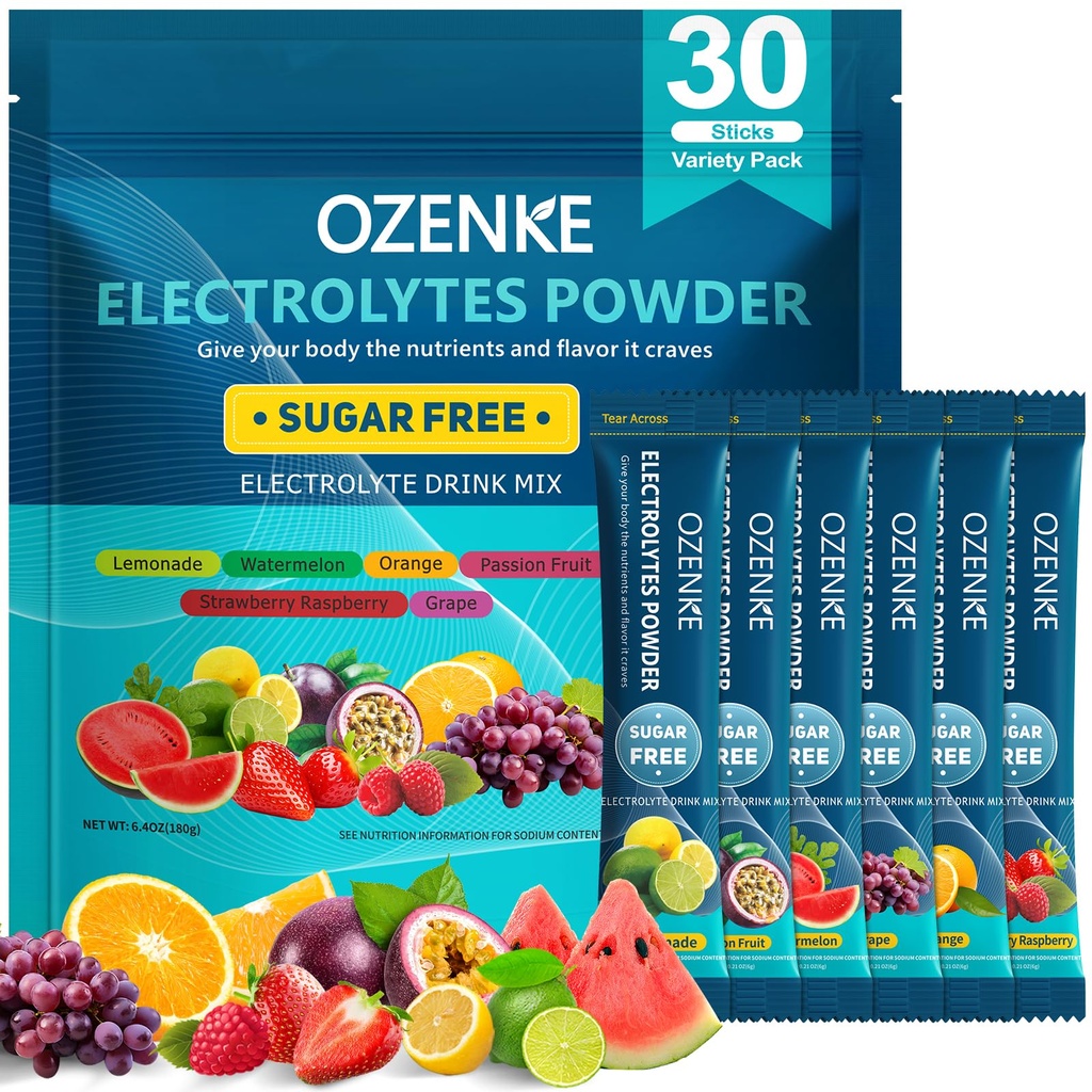 אלקטרוליטים אבקת Packets, 30 Sticks hydrotion Packets Sugar Free, Electrolyte Drink Travel Electrolyte Packets for Rapidhydrtion, 6 Flavors